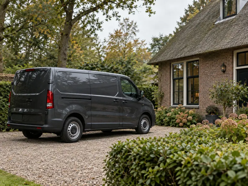 Sfeerillustratie: Illustratief servicevoertuig bij een woning.